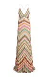 Missoni Multicolor Long Dress With V Neck And All-over Zig-zag Motif In Multi