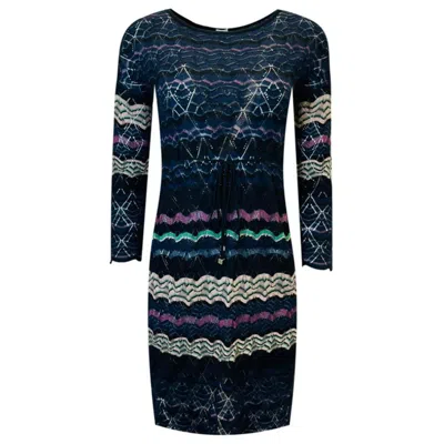 Pre-owned Missoni Crochet Knit Striped Dress In Black