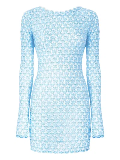 Missoni Crochet Long-sleeve Mini Dress In Blue