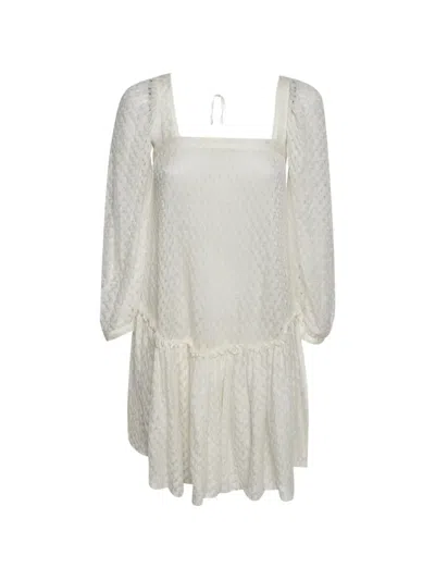 Pre-owned Missoni Crochet Long-sleeved Mini Dress In White