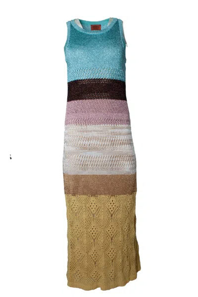Pre-owned Missoni , Crochet Maxi Dress With Lurex In Brown