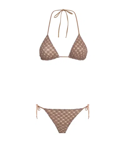 Missoni Crochet Spiderweb Bikini In Brown