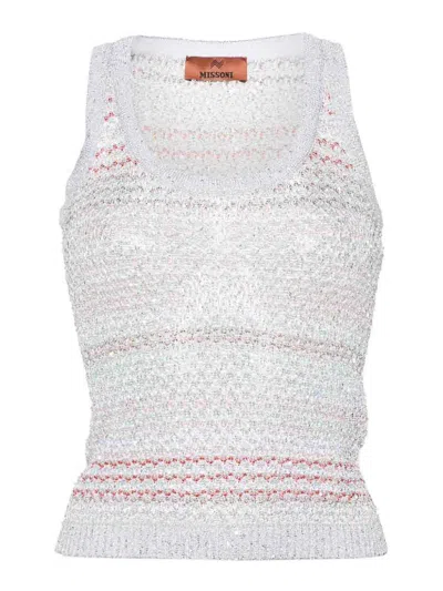 Missoni Crochet-knit Sequined Tank Top In Blanco