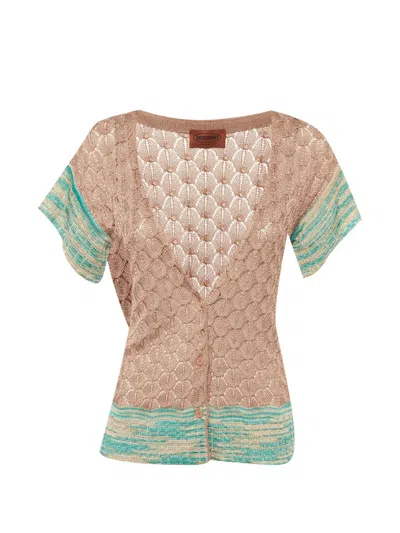 Pre-owned Missoni Crochet-knit Short-sleeve Cardigan In Neutral