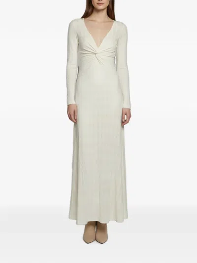 Pre-owned Missoni Crochet-knit Twisted-neckline Maxi Dress In Neutral