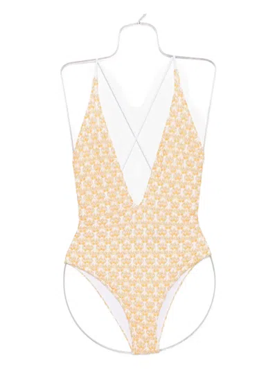 Missoni Cross-back Patterned Swimsuit In Neutral