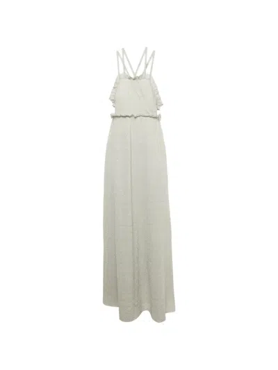 Pre-owned Missoni Cross-back Ruffled Maxi Dress In Silver