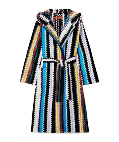 Missoni Curt Hooded Striped Cotton-terry Robe In Blue