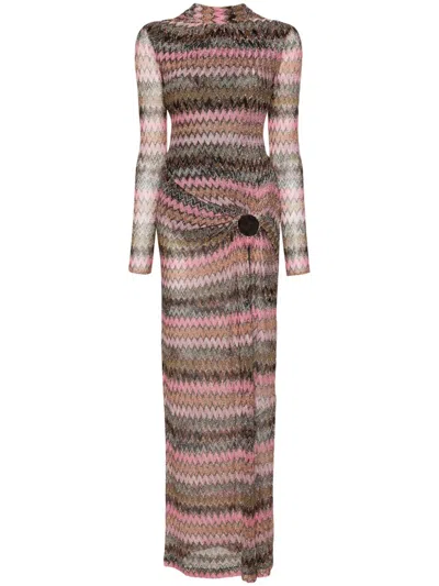 Missoni Long Cutout Metallic Chevron O-ring Dress In Multi