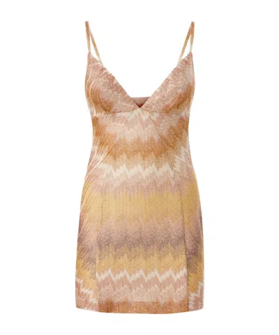 Missoni Chevron-pattern Spaghetti-strap Mini Dress In Neutral