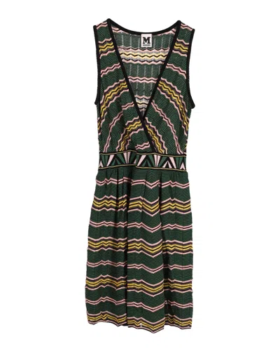 Missoni Deep V Striped Sleeveless Dress In Green Print Viscose