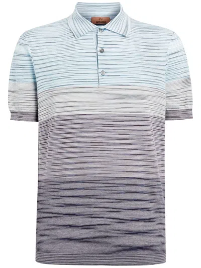Missoni Poloshirt Aus Slub-baumwolle Mit Dégradé In Purple,light Blue