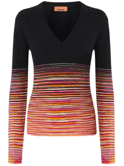 Missoni Kaschmirpullover Mit Dégradé Und V-ausschnitt In Slub In Multicoloured