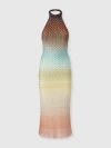 Missoni Multicolor Sleeveless Dress With Halterneck And Faded Effect In Viscose Blend Woman In Multicoloured