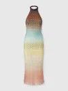 Missoni Multicolor Sleeveless Dress With Halterneck And Faded Effect In Viscose Blend Woman In Multicoloured