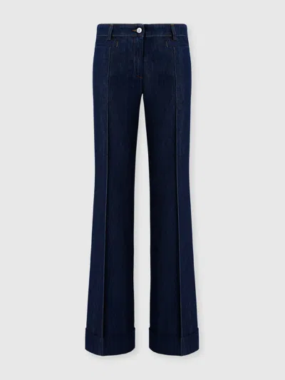Missoni Denim Flared Trousers With Cuffed Hem And Center Crease In Blue