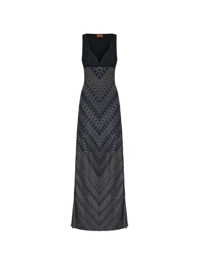 Missoni Diamond-patterned V-neck Maxi Dress In Blue