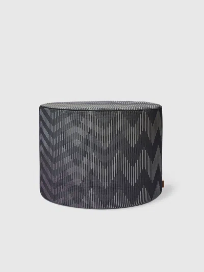 Missoni Dinamico Cylindrical Pouffe 40x30 Cm With Zigzag Pattern In Black