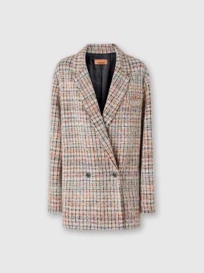 MISSONI MISSONI DOUBLE-BREASTED BOUCLÉ CHECKERED BLAZER WITH SEQUINS