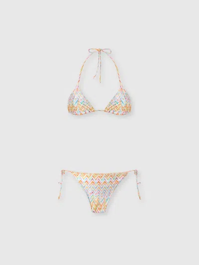 Missoni Triangle Bikini With Zigzag Pattern And Adjustable Ties In Multi