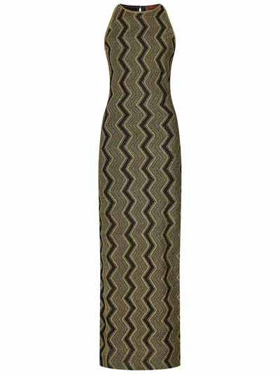 Missoni Multicolor Zig Zag Lam Long Dress In Gold | ModeSens