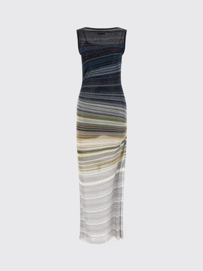 Missoni Long Boat-neck Dress In Striped Knit In Blue