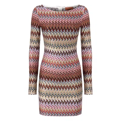 Missoni Metallic Zigzag Long Sleeve Knit Minidress In Multi
