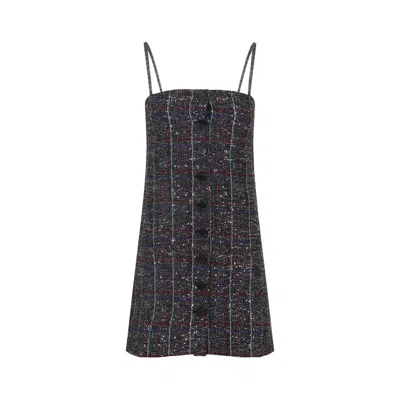 Missoni Spaghetti Strap Plaid Dress Featuring Buttons In Black