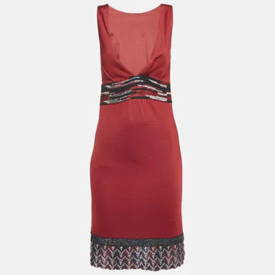 Pre-owned Missoni Dress Red Embellished Jersey V-neck Short Dress S
