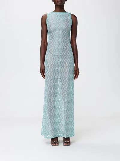 Missoni Laminated Viscose Long Dress In Blue