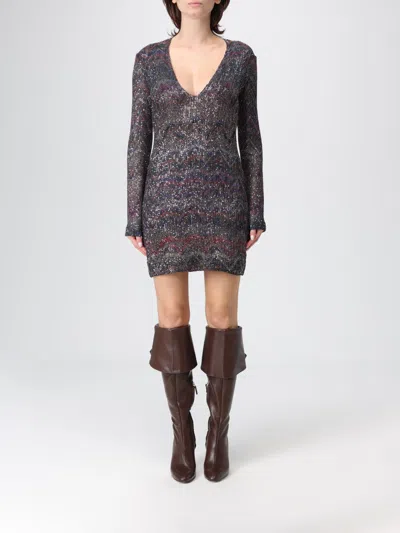 Missoni Multicolour Dress With Deep Neckline And All-over Sequins In Viscose Woman In Black