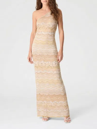 Missoni One-shoulder Sequin-embellished Striped Metallic Crochet-knit Maxi Dress In Gold