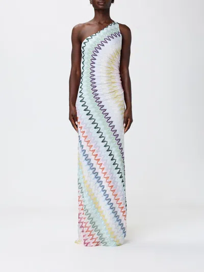 Missoni Metallic Zigzag Raschel Knit One-shoulder Dress In Neutral