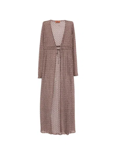 Missoni Long Open Cardigan Dress With Belt In Brown