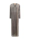 Missoni Long Dress With V-neck And Herringbone Stripe Knit In Brown