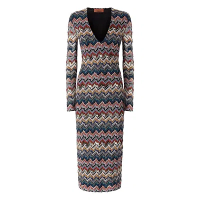 Missoni Zigzag Long Sleeve Midi Sweater Dress In Multi
