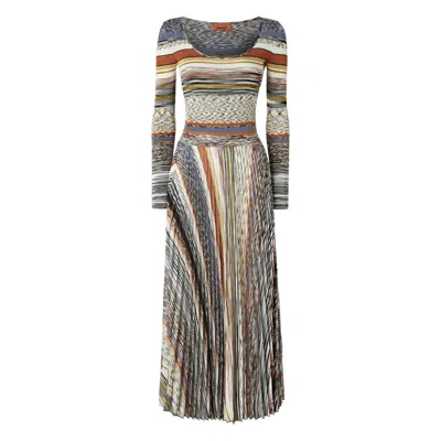 Missoni Langes Kleid Mit Plissiertem Rock Und Streifen In Multi
