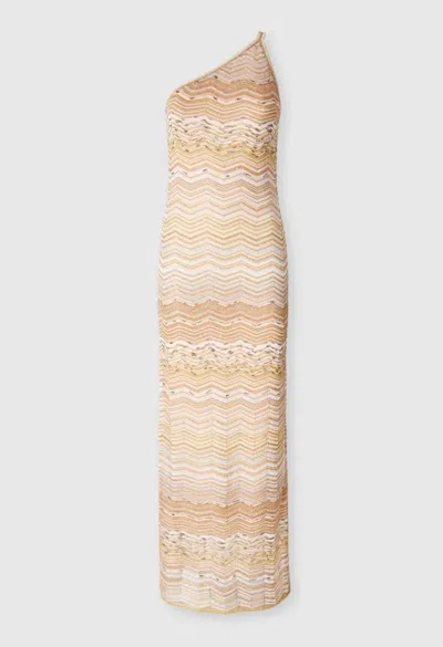Missoni One-shoulder Sequin-embellished Striped Metallic Crochet-knit Maxi Dress In Gold
