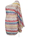 Missoni One-shoulder Cover Up Dress In Wave Motif Crochet In Multicolor White Bas