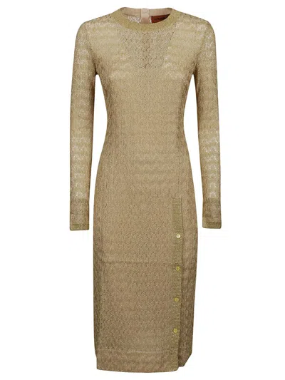 Missoni Logo Sleeved Knitted Dress In Beige