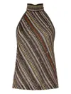 Missoni Womens Multicolor Beige Brown Halterneck Embellished Stretch-woven Top In Brown