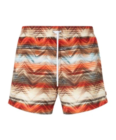 Missoni Elastic Waist Swimming Trunks In Brown