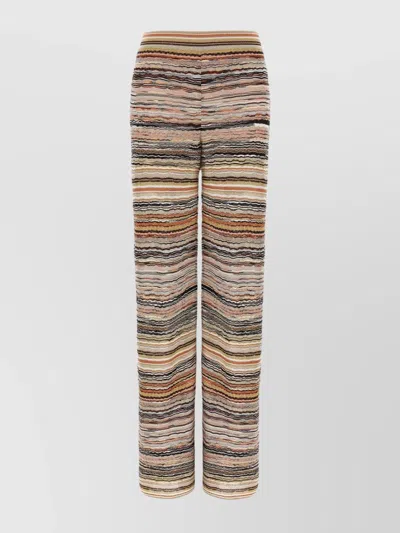 Missoni Elastic Waistband Textured Fabric Trousers In Brown