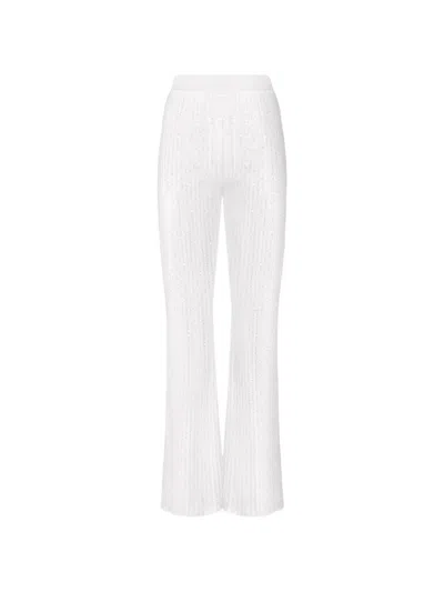 Missoni Flared Wide Leg Ribbed Glitter Sheer Trousers In White