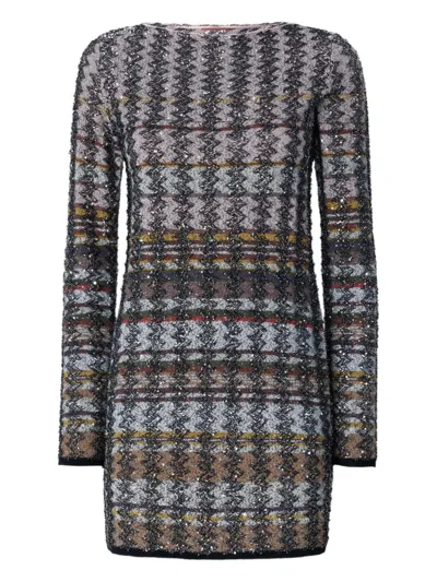 Missoni Embellished Houndstooth Mini Dress In Gray