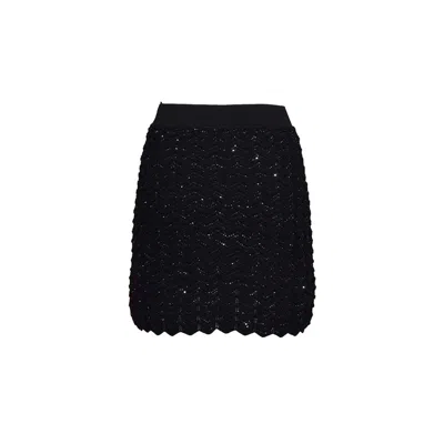Missoni Wool Viscose Solid Colored Chevron Mini Skirt In Black