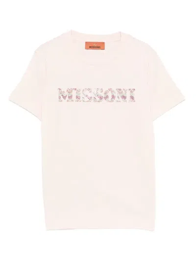 Missoni Kids' Embellished Logo T-shirt In Pink