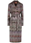 Missoni Long Double-breasted Trench Coat With Wavy Zigzag Pattern In Multi