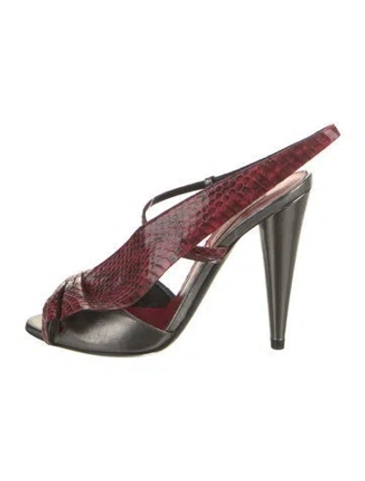 Pre-owned Missoni Embossed Leather Animal Print Slingback Sandals In Red