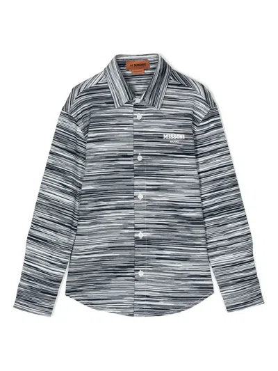 Missoni Kids' Embossed-logo Striped Shirt In Black/white